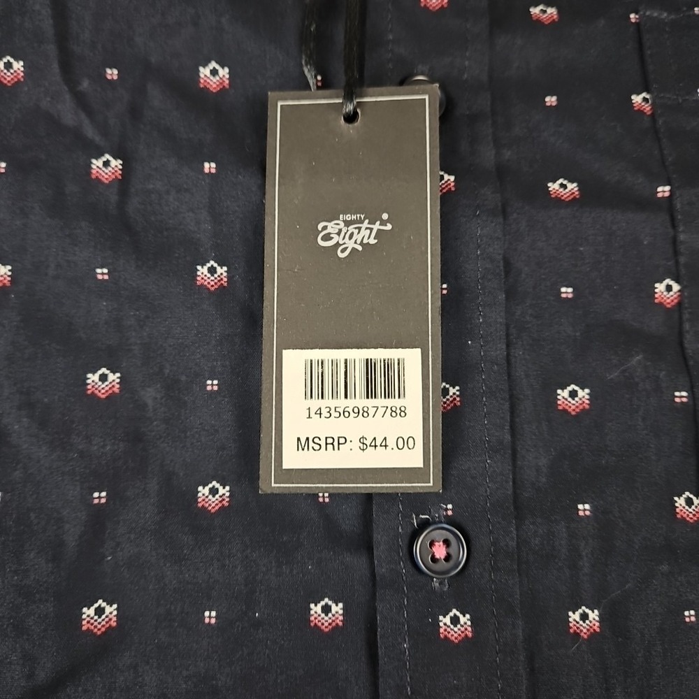 NWT $44 Eighty Eight Button Up Shirt Men XL Black Geometric Cotton Long Sleeve - Picture 4 of 11